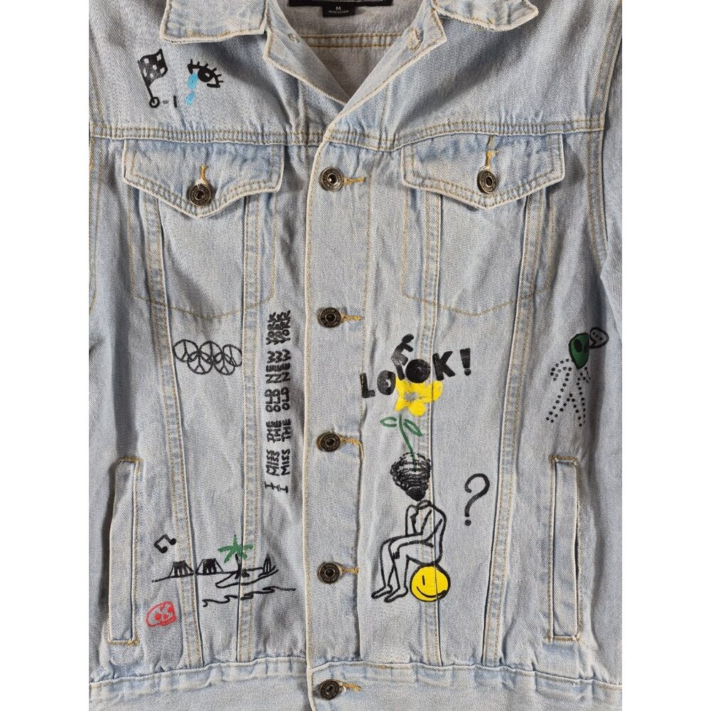 Brooklyn Cloth Mfg. Co. Unisex Blue NY City Graffiti Style Jean Jacket Size M - Picture 2 of 10